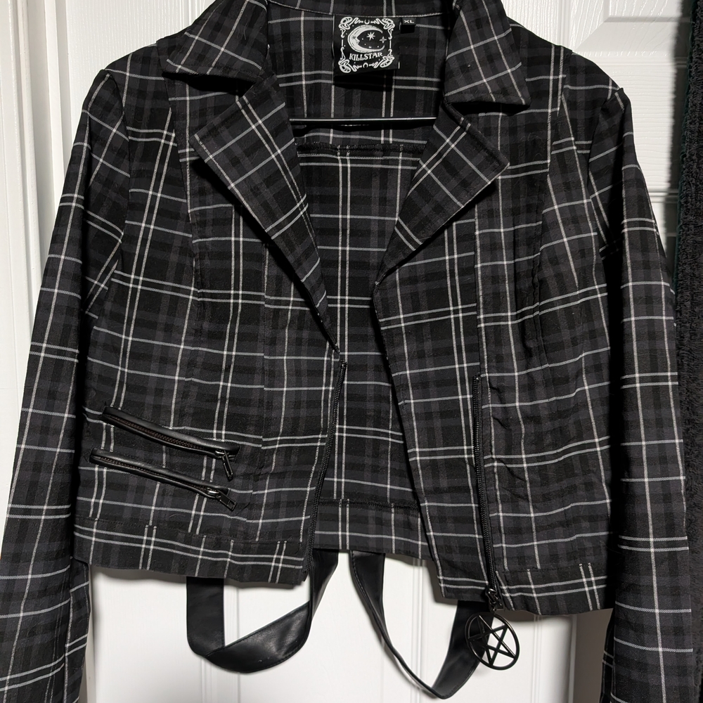 Killstar Black Plaid Blazer with Pentagram Detail - Picture 2 of 4